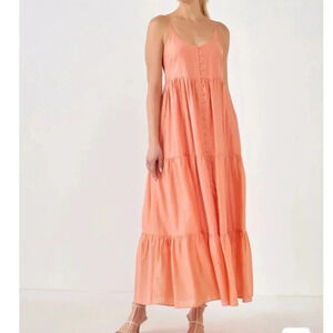 ENDLESS ROSE BUTTON DETAIL TIERED MAXI DRESS XS